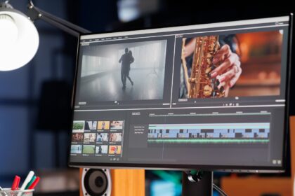 Man working with video footage and sound